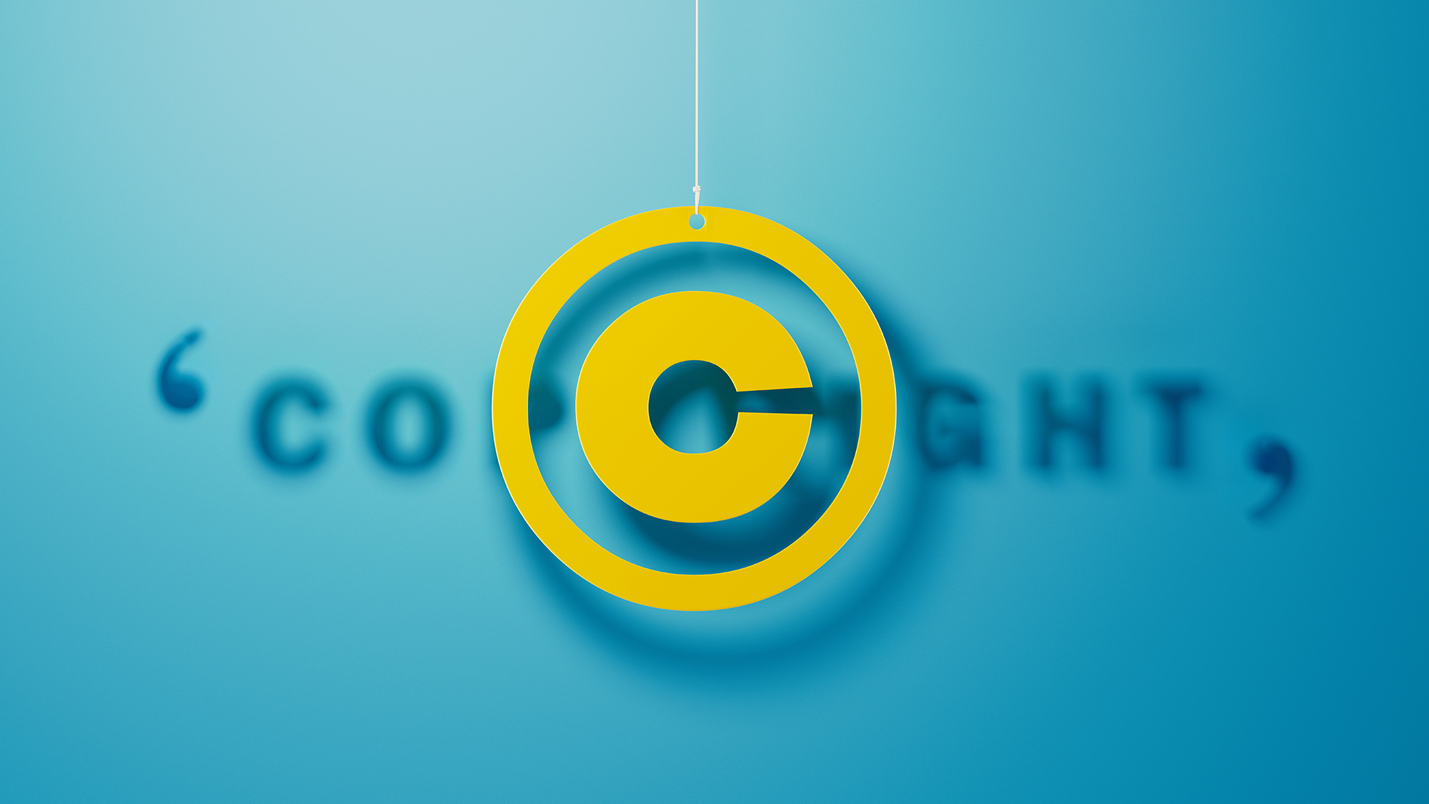 gelbes Copyright Logo vor türkisen Hintergrund
